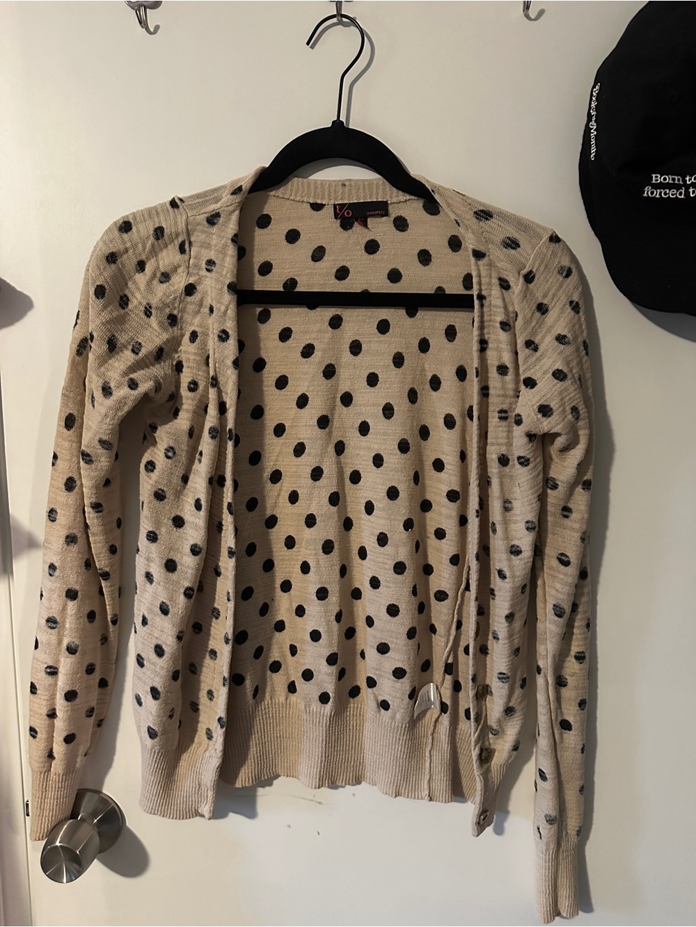 Polka Dot button up Cardigan Sweater - Cream with Black Dots